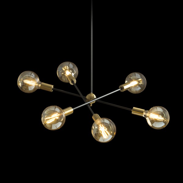 ARTEMIA 6 na drogu črna brušena medenina 230V LED E27 6x15W - slika 4