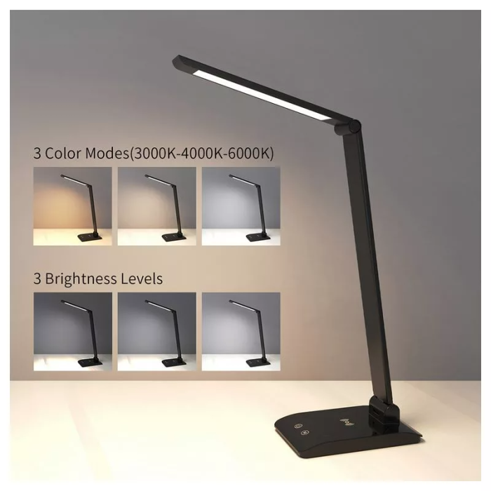 ASALITE namizna LED svetilka z zatemnitvijo 7W 450lm CCT brezžična USB, črna - slika 9