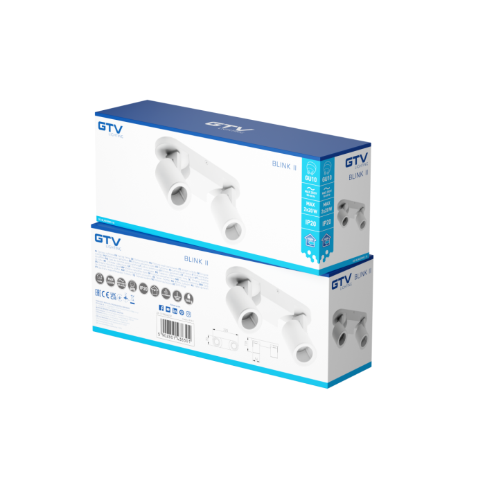 GTV Stropna svetilka BLINK II, maks. 250V, 50/60 Hz, GU10, maks. 20W*2, IP20, dvojna, bela - slika 3